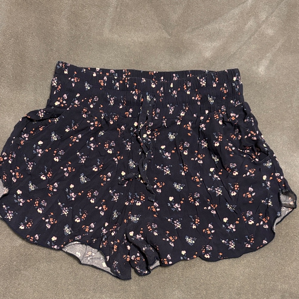 Hollister Navy Floral Elastic Waist Shorts
